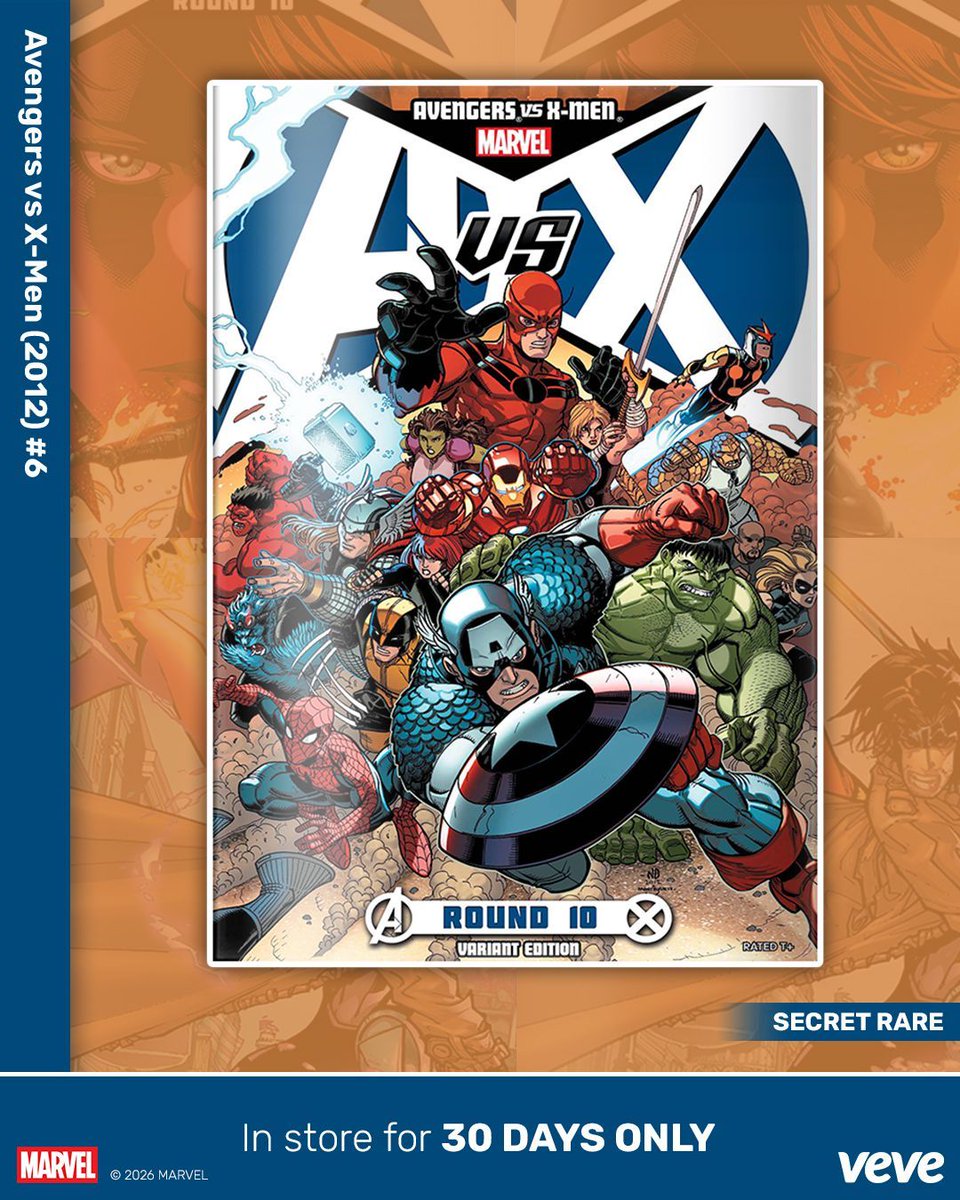 WAITLIST CLOSES SOON! ⏰

Suit up and join now for your chance to land the True Believer Variant - Secret Rare cover by Nick Bradshaw!

🦸‍♂ <a href="/Marvel/">Marvel Entertainment</a>’s Avengers vs X-Men (2012) #10 drops in blind box waitlist format on VeVe with 5 cover variants TODAY at 8AM PT with a limited