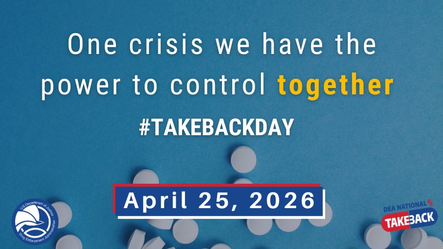 DEAHQ's tweet image. Do you have medications you no longer use or need? Consider disposing of them at a nearby #TakeBackDay event on April 25! #TipTuesday 
Visit DEATakeBack.com for more information.
@TheJusticeDept