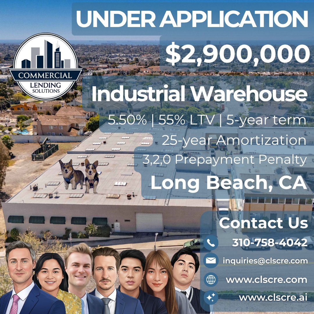 LAloanbroker's tweet image. Commercial Lending Solutions placed a $2.9M Industrial Warehouse loan in Long Beach, CA. 55% LTV, 5.50% rate, 25-yr amortization, 3,2,0 prepay penalty. Competitive, long-term capital for industrial.

#CLSCRE #CRELoans #IndustrialCRE #LongBeachCA