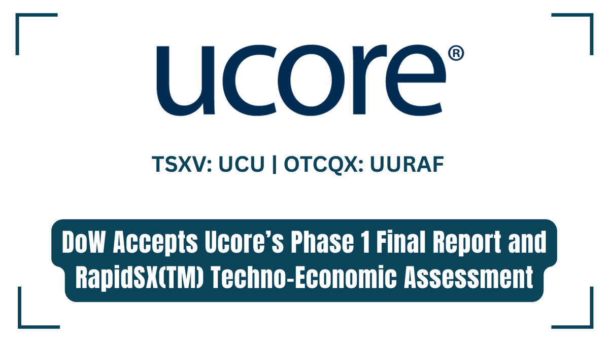 InvestorNews's tweet photo. DoW Accepts Ucore's Phase 1 Final Report and RapidSX(TM) Techno-Economic Assessment https://t.co/CbJnlOWckQ
#DoW #RareEarths #CriticalMinerals #Ucore @Ucore $UCU.V $UURAF cc: @InvestorNews https://t.co/5H6nJPXEPo