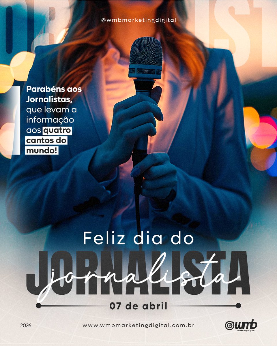 Hoje celebramos quem transforma informação em conexão, dados em histórias e ideias em impacto. Parabéns a todos os jornalistas! 📰✨

#DiaDoJornalista #WMBMarketing