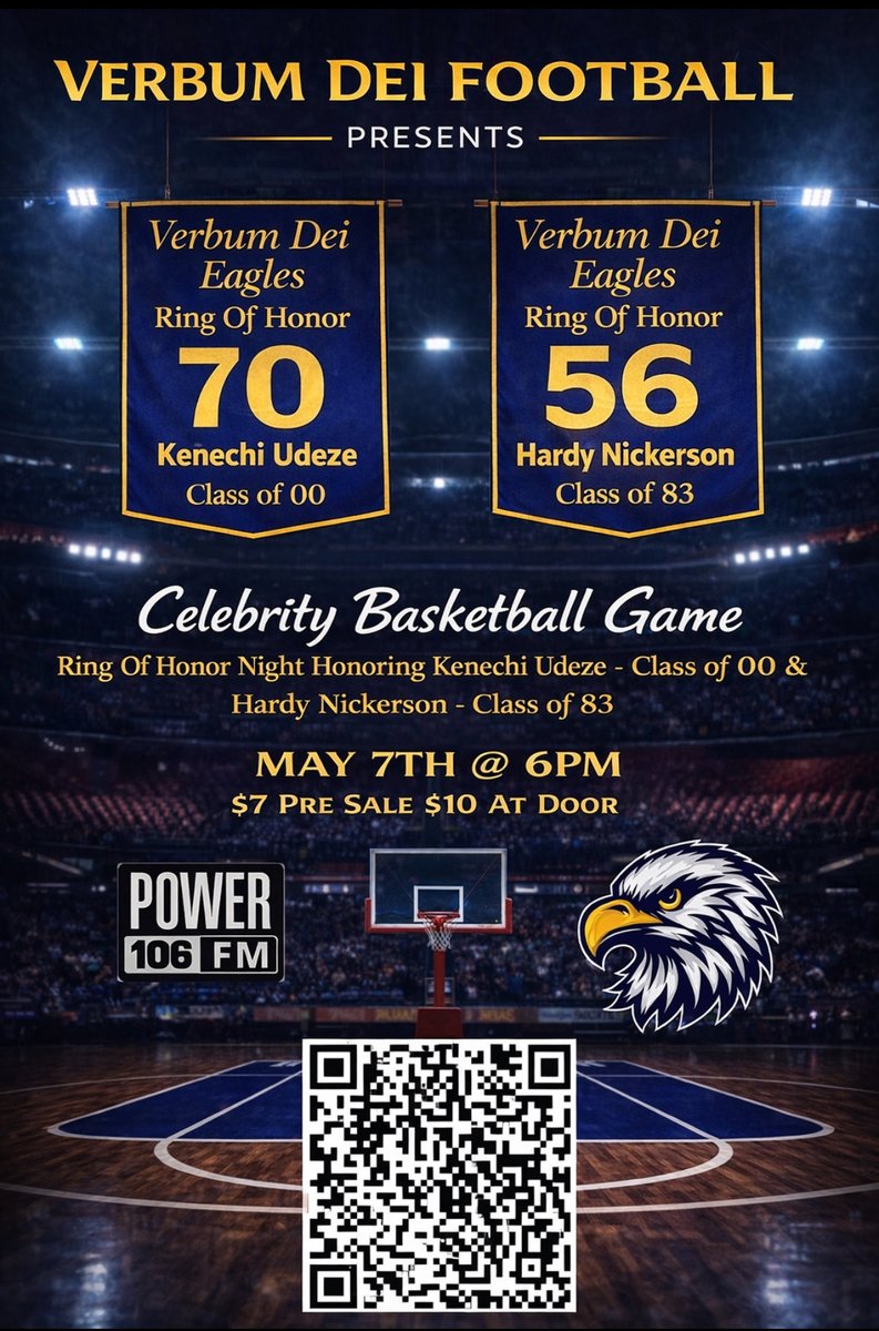 ParksGary73's tweet photo. Honoring two Verbum Dei legends, @CoachBKU and @hardynickerson 
on Thursday, May 7th. It’s going to be an amazing night. Former teammates, friends and family, join the celebration! https://t.co/TQthUPZOp3