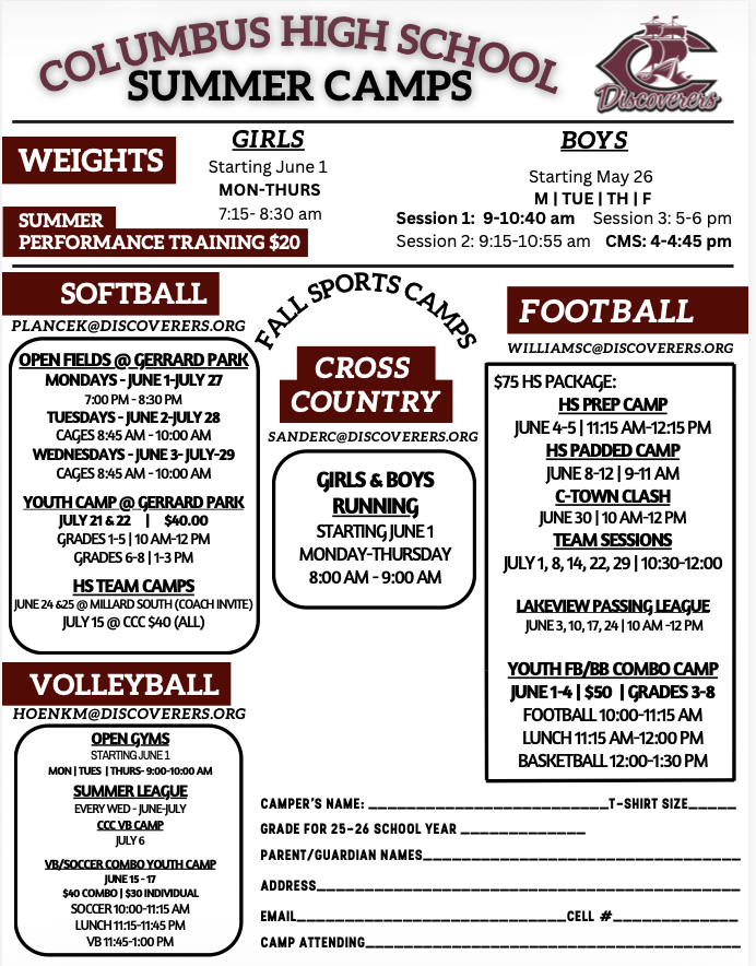 Coachwilliamsc's tweet photo. CHS SPORTS CAMPS 2026 https://t.co/XbVMcA3h9V