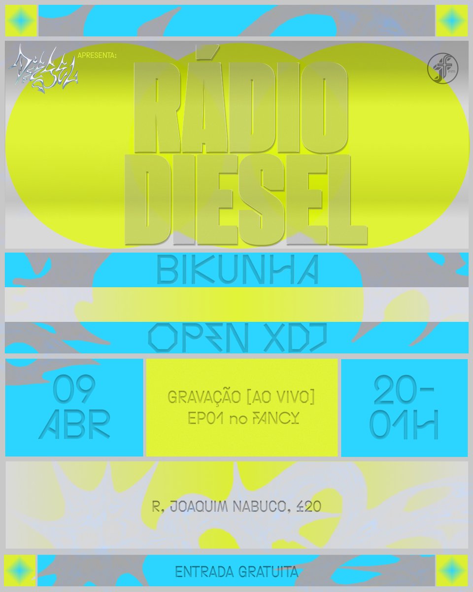 festadiesel's tweet photo. QUINTOU?? DIA 09 TEM A ESTREIA DA RÁDIO DIESEL NO FANCY  no coraçaum da cidade baixa!!! BORA? o episódio vai ao ar na nossa residência mensal da @FunctionFm na última terça-feira do mês (28/4) https://t.co/Xp7tyZyc28