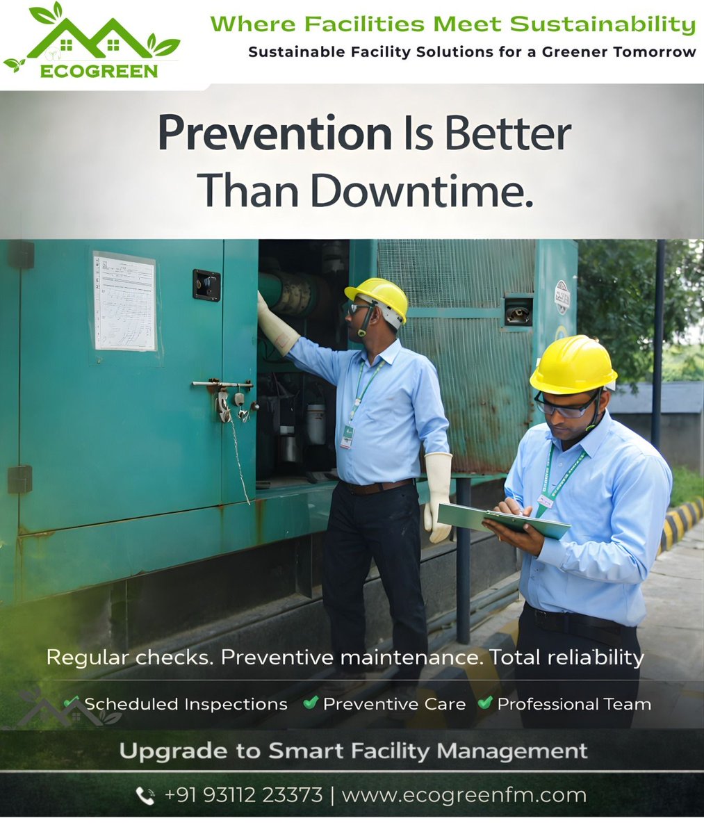 Ecogreen_FM's tweet image. Prevention today saves costly downtime tomorrow.
Smart facility management begins with regular inspections.
EcoGreen ensures safety, efficiency, and reliability at every step.

#FacilityManagement #PreventiveMaintenance #SmartFacilities #EcoGreen #OperationalExcellence