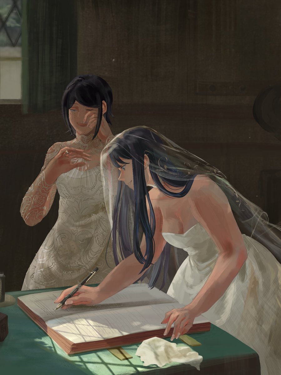 sushnei's tweet photo. 💒🕊️(based on The Wedding Register by Edmund Blair Leighton)
#IkuZono #Danganronpa https://t.co/sptHTfhv2n