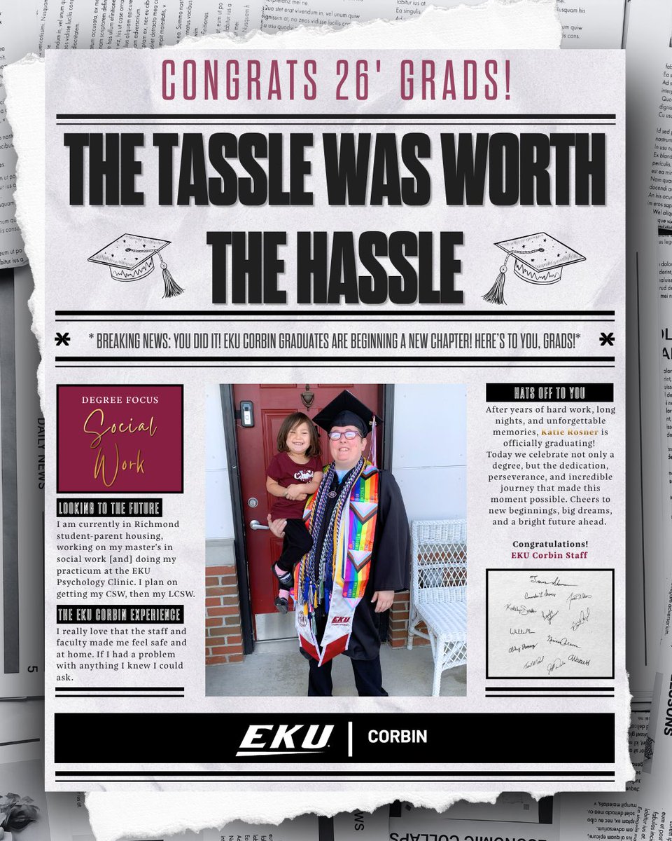 EKUCorbin's tweet photo. C O N G R A T S , C O L O N E L S 🎓💐

#EKUCorbin #Classof2026 #gradstudentlife #YouDidIt https://t.co/KOmnEQmjFl