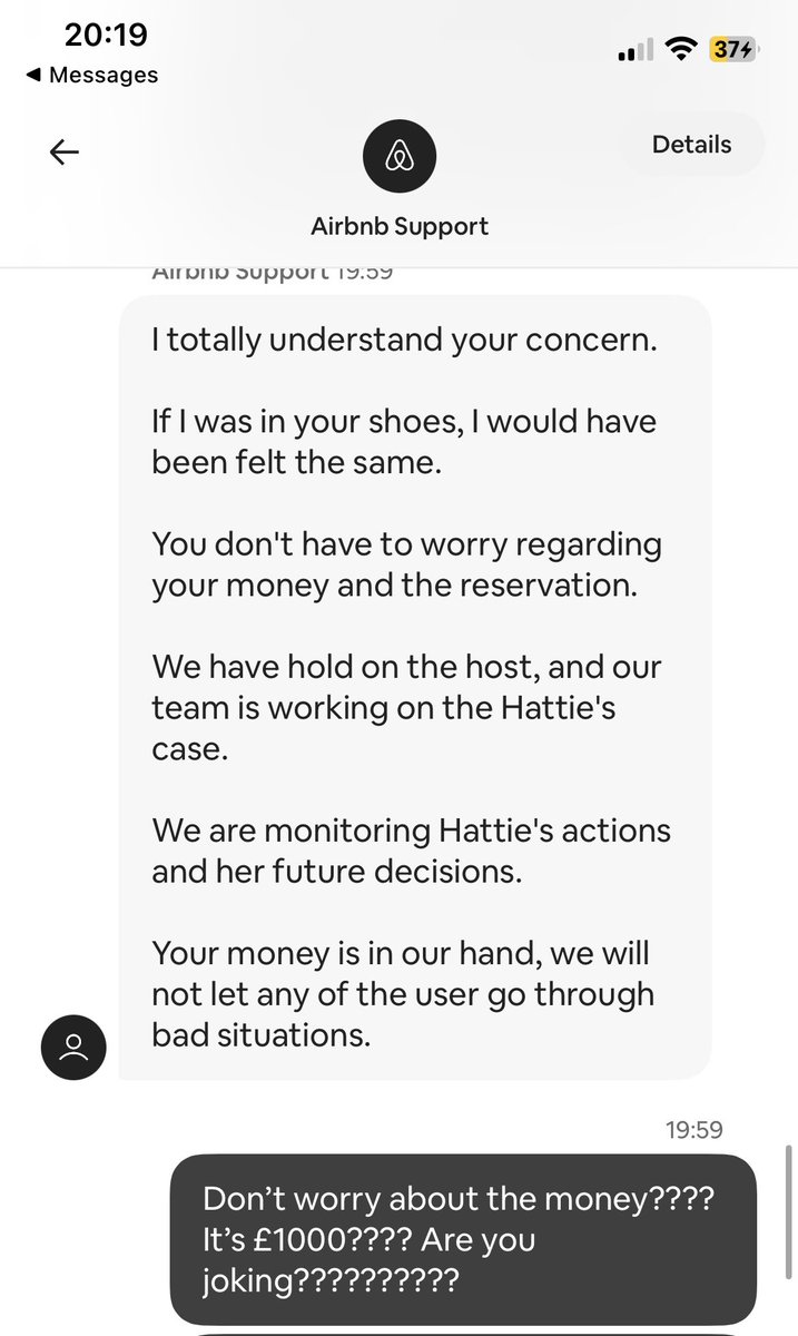 0ISevenI0's tweet photo. Hey @Airbnb @AirbnbHelp @Airbnb_uk 
Our host told us they are closing their business, started ignoring us. Your support is not helping, refusing to escalate, and even hung up on me! Unbelievable https://t.co/BVCHrdAVNo