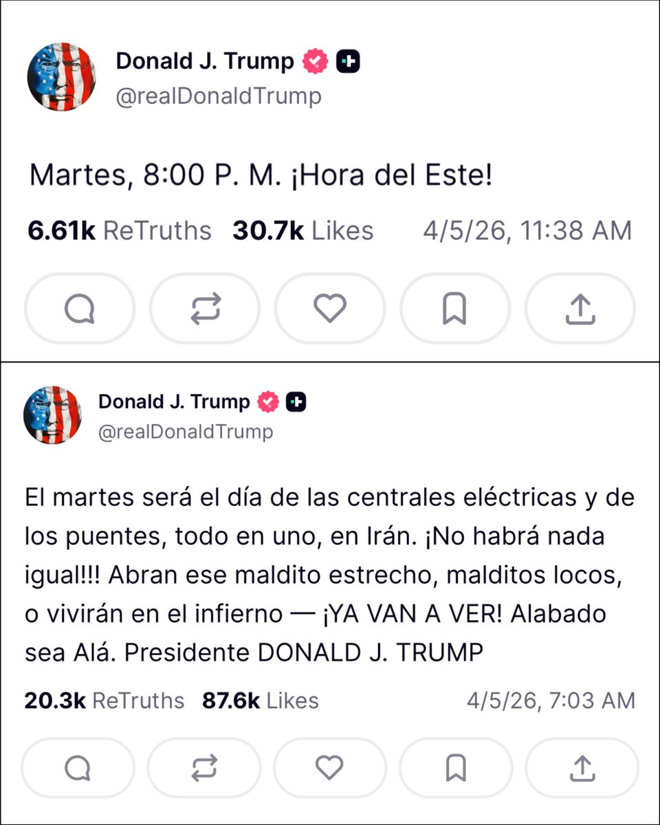 OOCprogresismo2's tweet photo. 🇺🇸🇮🇷 En menos de cinco horas vence el ultimátum de Trump a Irán. https://t.co/Qe1TqmTdXM