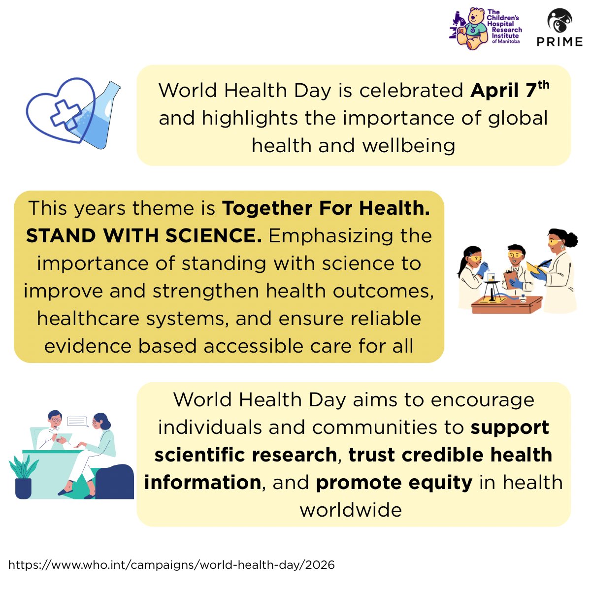 PRIME_Theme's tweet photo. Happy International World Health Day! 🌎💙Together for Health starts with You! This World Health Day highlights the importance of standing with science to improve health outcomes and ensure accessible, evidence-based care for all.
 #worldhealthday #standwithscience https://t.co/mf3DjkCd1u