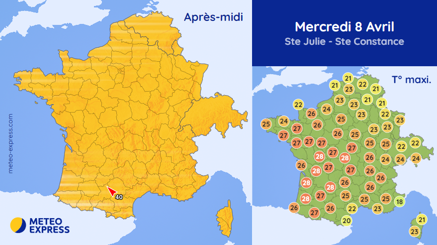 ☀️ Ce mercredi : franc soleil généralisé avec une chaleur estivale sur les 2/3 du territoire ! ➡ meteo-express.com/previsions/pre…