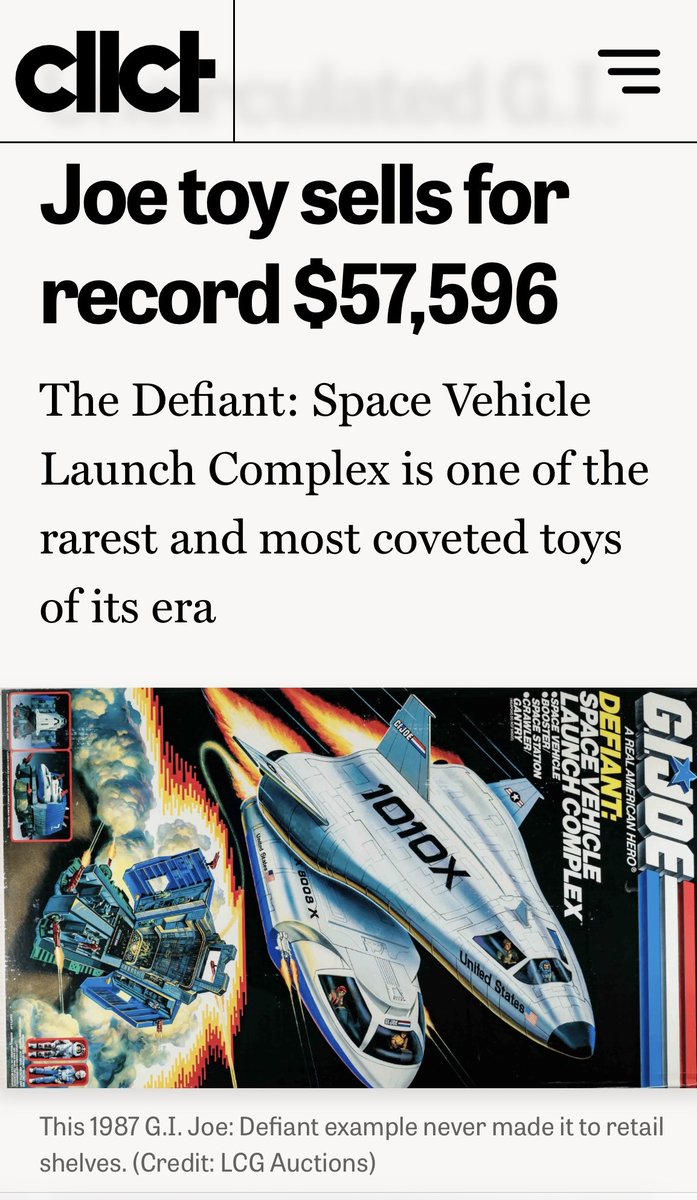 lcgauctions's tweet photo. @WorthPoint @WhatSellsBest Hey @WorthPoint and @WhatSellsBest, are you aware that the factory sealed 1987 G.I. Joe Defiant sold by @lcgauctions eclipsed the Flagg sale by five figures in 2024? https://t.co/TQw7D1Iprj