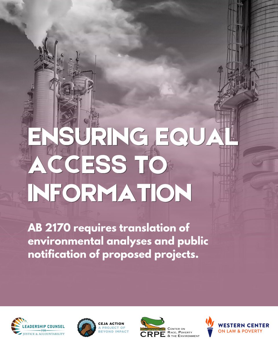 LCJandA's tweet photo. #AB2170 by @asmtasha mandates translation and public notice, so all Californians have access to information about projects that can impact their health and well-being.

Read more about why legislators must support this important bill at https://t.co/kqUg7buRoj. https://t.co/IoHr5qFbrR