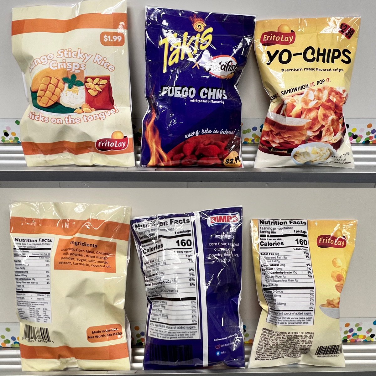 FrankfortDECA's tweet image. Which would you purchase and try? All potato chip package designs created by Marketing 101 students. 1/2

#chips #snack #yum 
@csfhotdogs