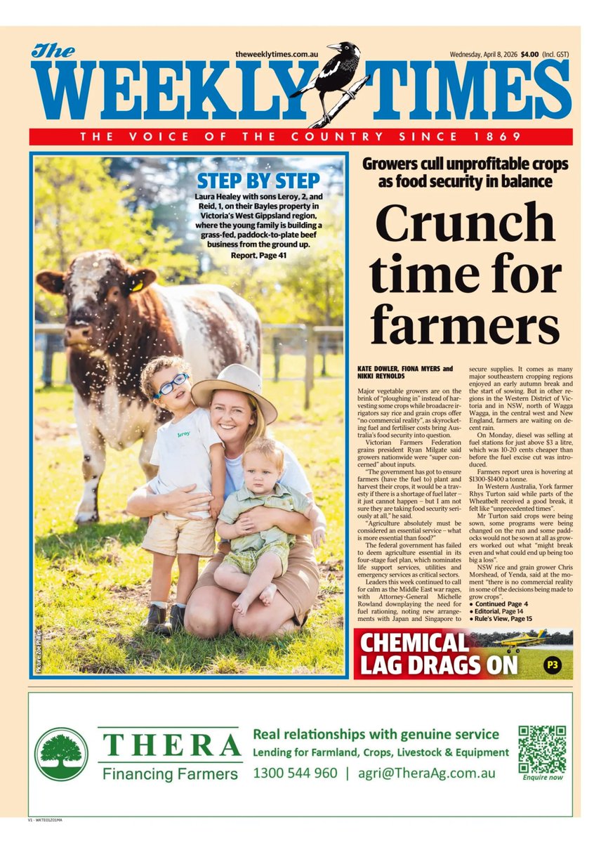 ukpapers's tweet photo. 🇦🇺 Crunch time for farmers

▫Aussie farmers are facing “unprecedented times” as skyrocketing input costs create an impossible choice: harvest crops at a loss or plough them back into the ground
▫@kate_dowler @FionaMyers2640 @nikki34158551

@theweeklytimes #frontpagestoday #Australia 🇦🇺
