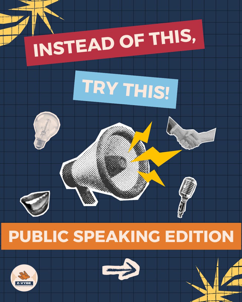 Zvybe_Sac's tweet photo. Instead of this, Try this! 🔉🧡 Do you feel nervous when you have to give a class presentation or speak in public?

Z-VYBE has got you with these tips and tricks so you can feel more confident with your public speaking skills! 🎤🩵 https://t.co/i5INU1haZY