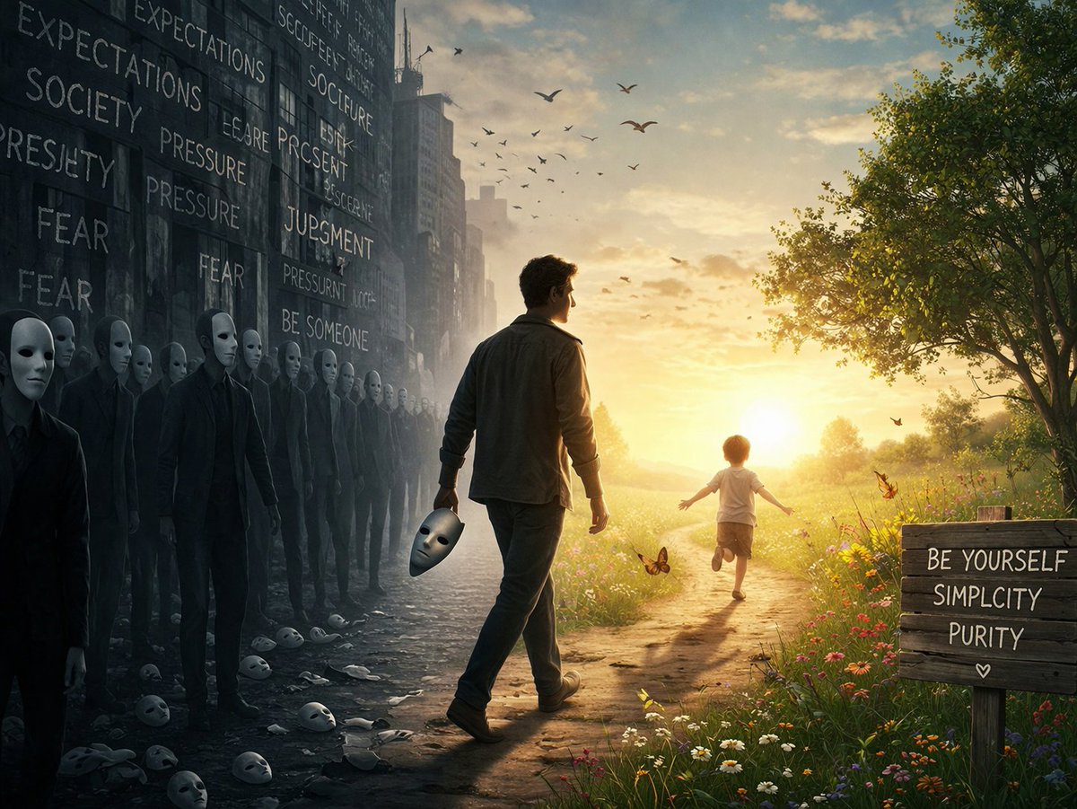 نقضي نصف عمرنا نحاول أن نكون كما يريدنا العالم، والنصف الآخر نحاول أن ننسى ما تعلمناه لنعود كما خلقنا الله : أنقياء، بسطاء، وبلا أقنعة.. فلسفة الحياة الحقيقية هي رحلة العودة إلى الذات الأولى قبل أن يلوثها الخوف من أحكام الآخرين..✨️🍃