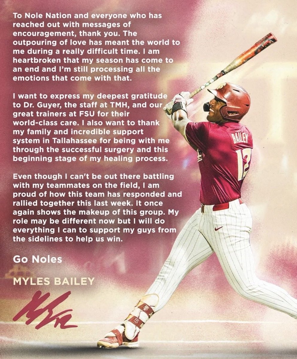 TJSalomone's tweet photo. Myles Bailey with a powerful message for Nole Nation over on IG.

🍢❤️💯 https://t.co/1hZmbsQLl5