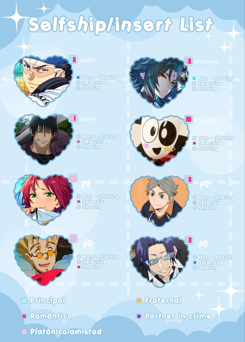 lenartt_08's tweet image. Hello~ 💙
For my first post, I wanted to share my selfships/FOs list.

If you have a ship from any of these fandoms, I’d love to see them 💙

This account is my personal safe space, so please respect my limits.
#selfship #yumeshipp #insert #ocxcanon