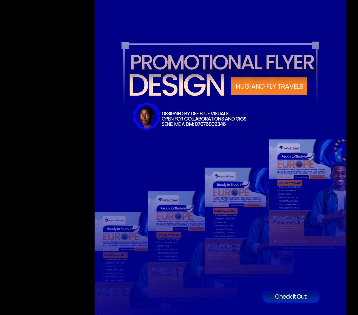 Deebluevisuals's tweet image. 76/100

Designed to convert. 🎯 This study-abroad flyer for @hugandflytravel was built to grab attention and drive action bold typography, strategic layout, and a color palette that screams trust and opportunity. 🇪🇺✈️

#GraphicDesign #FlyerDesign #StudyAbroad #DesignInspiration