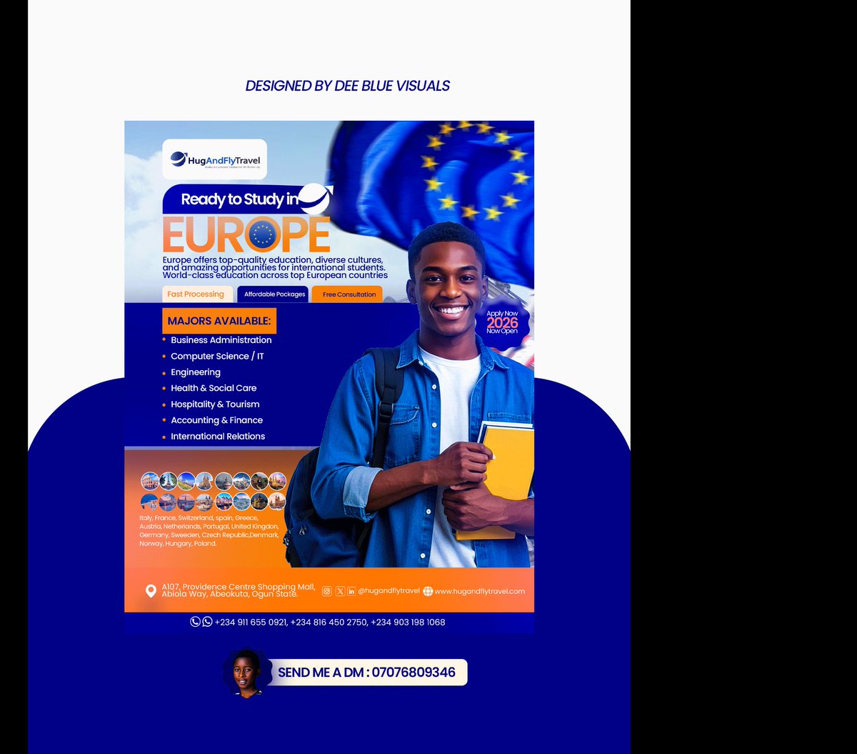 Deebluevisuals's tweet image. 76/100

Designed to convert. 🎯 This study-abroad flyer for @hugandflytravel was built to grab attention and drive action bold typography, strategic layout, and a color palette that screams trust and opportunity. 🇪🇺✈️

#GraphicDesign #FlyerDesign #StudyAbroad #DesignInspiration