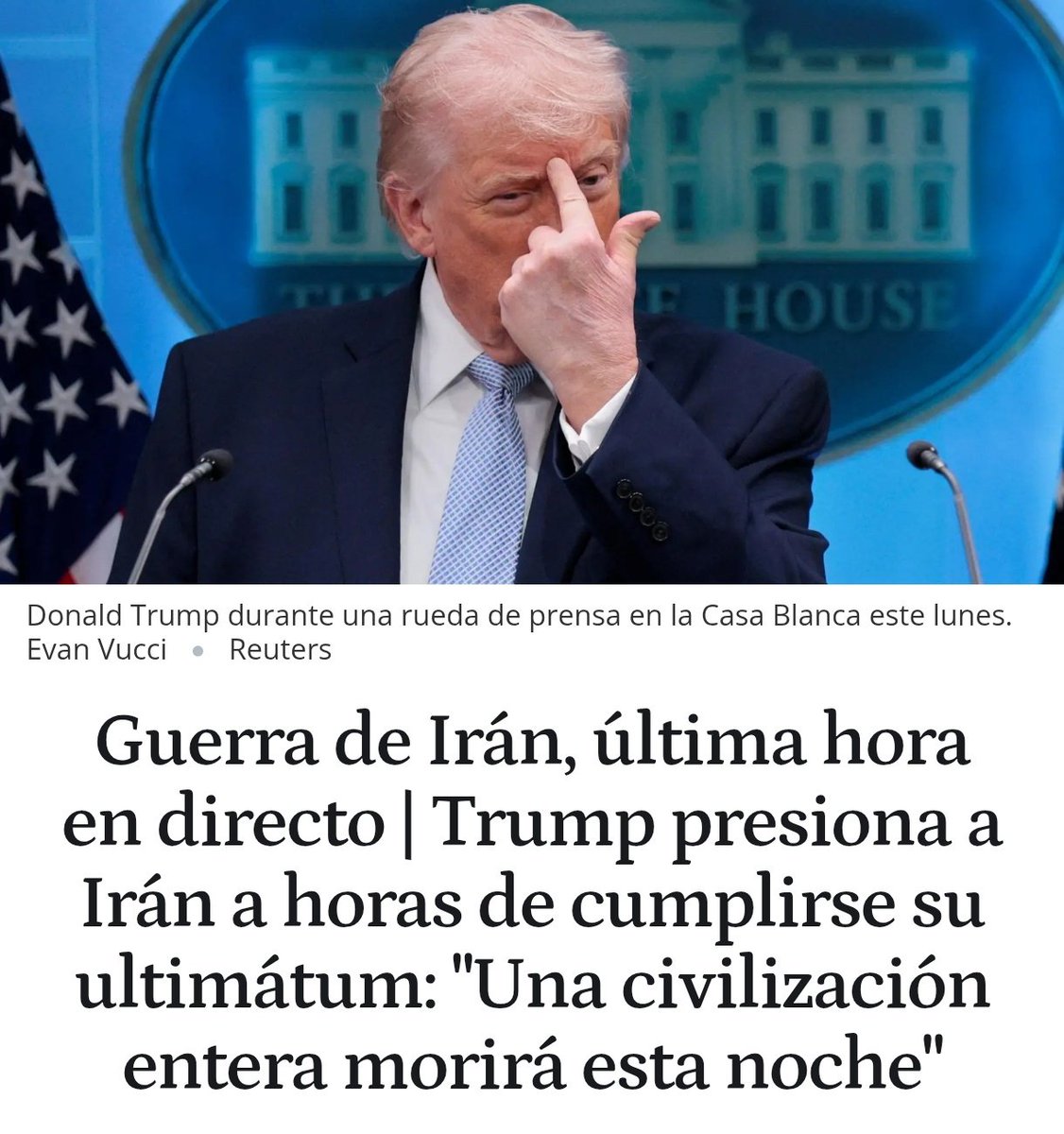 XabiMarrero's tweet image. ¿Está Trump amenazando con lanzar UNA BOMBA NUCLEAR en #Iran?

Si la lanzan,ojo a los que puedan hacer Pakistan, China o Corea del Norte.

Esperemos q sea otra bravuconada y "penultimatum",porque sino #EEUU e Israel nos llevan a lo más parecido al #apocalipsis.

Y la UE, mirando.