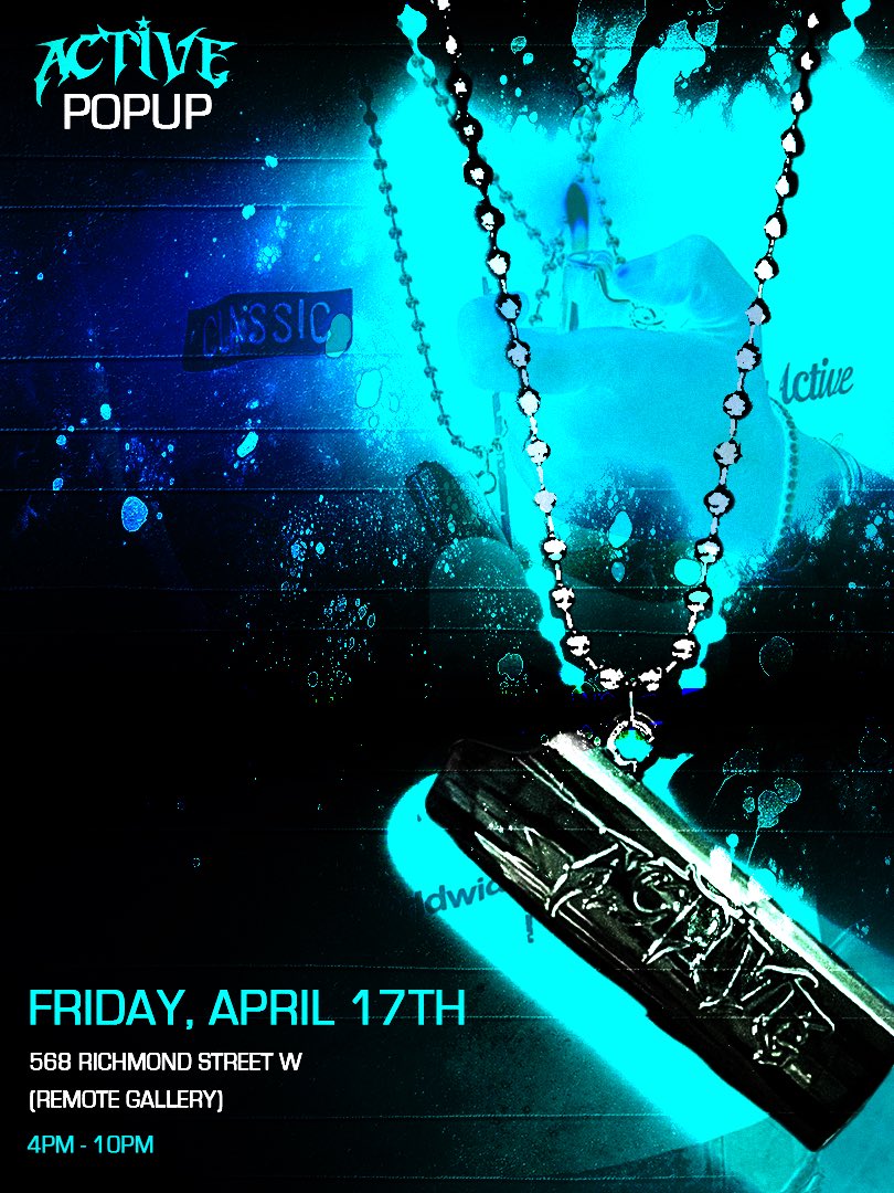 🇨🇦🇨🇦TORONTO POPUP🇨🇦🇨🇦

🆕 Active Lighter Case Chain⛓️‍💥, AW Raw Tee Reload 🔁 &amp; MORE 🤹🏽‍♂️

🗓️ Friday, April 17th
⏰ 4PM-10PM
📍568 Richmond Street W (Remote Gallery)

RSVP LINK:
eventbrite.ca/e/active-world…
Stay Active ✅🌐