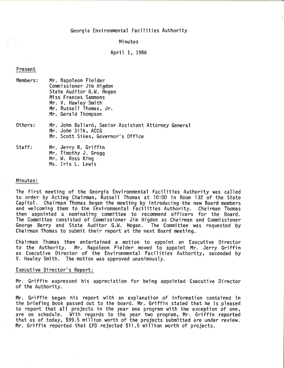 The Georgia Environmental Finance Authority (GEFA) is celebrating our 40th Anniversary this year. In April 1986, the board of directors of the Georgia Environmental Facilities Authority—our original name—held its first meeting at the State Capitol.