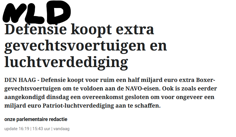 RomboutLuc's tweet photo. 🇳🇱 Defensie steekt nog maar eens een tandje bij,
nieuwe - bijkomende - bestellingen voor Boxer IFVs en luchtverdediging.
Om NATO requirements te halen.

🇧🇪 mikt op 2040 (zo ongeveer) https://t.co/C1gEi5s9su