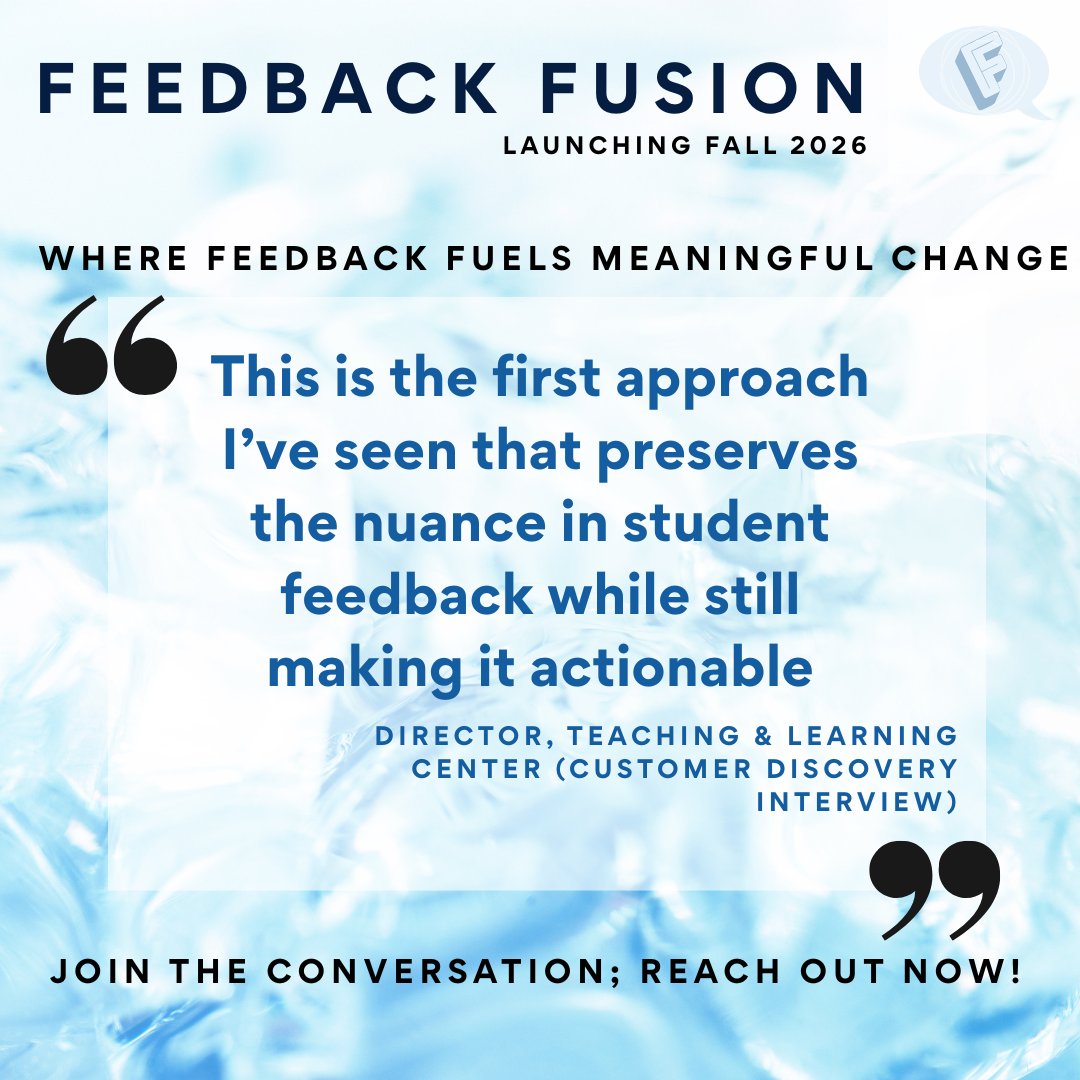 feedback_fusion's tweet photo. Feedback Fusion is built with nuance in mind! We love meeting with different leaders in the Higher-Ed space, and would love to hear your story. Join the conversation and connect with us now! 

Launching Fall 2026! 
#HigherEd #AIinEducation #QaulitativeAnalysis #StudentFeedback https://t.co/KErHVxEd9T