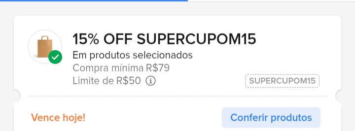 🚨 NOVO CUPOM MERCADO LIVRE

🎟 15% OFF ACIMA DE R$79 - LIMITADO A R$50
CUPOM: SUPERCUPOM15 

➡️ RESGATE AQUI:
🔗 mercadolivre.com/sec/31iqXJi

👉  Clique no link e redirecione para o produto desejado