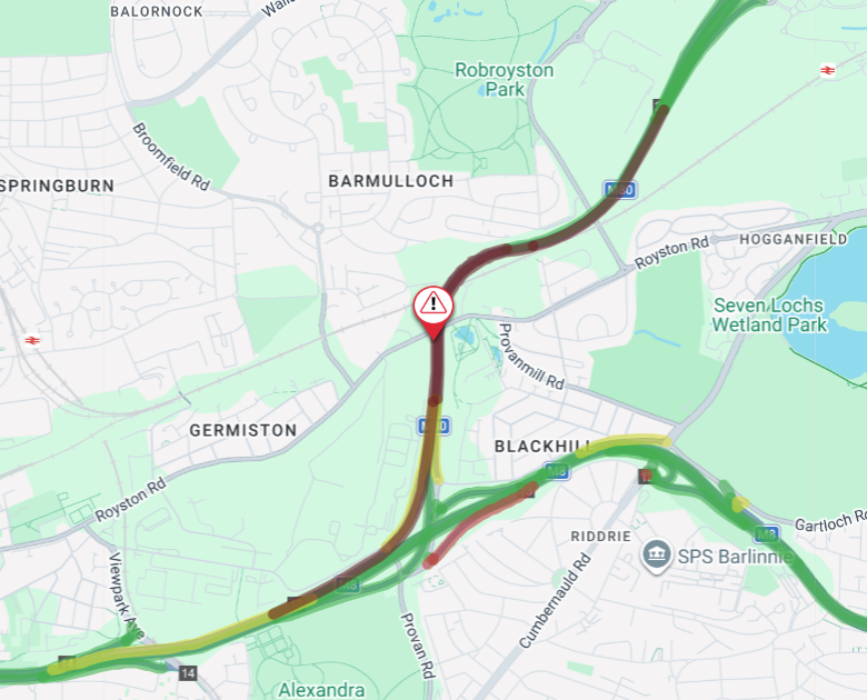 trafficscotland's tweet image. NEW❗️⌚️16:33

🛣️#M80 Junction 1-2

⚠️Lane 2 (of 2) blocked due to a road traffic incident 

🚔Emergency services are at scene 

❗️Traffic slowing from the #M8 this afternoon - #ExpectDelay 

@SWTrunkRoads