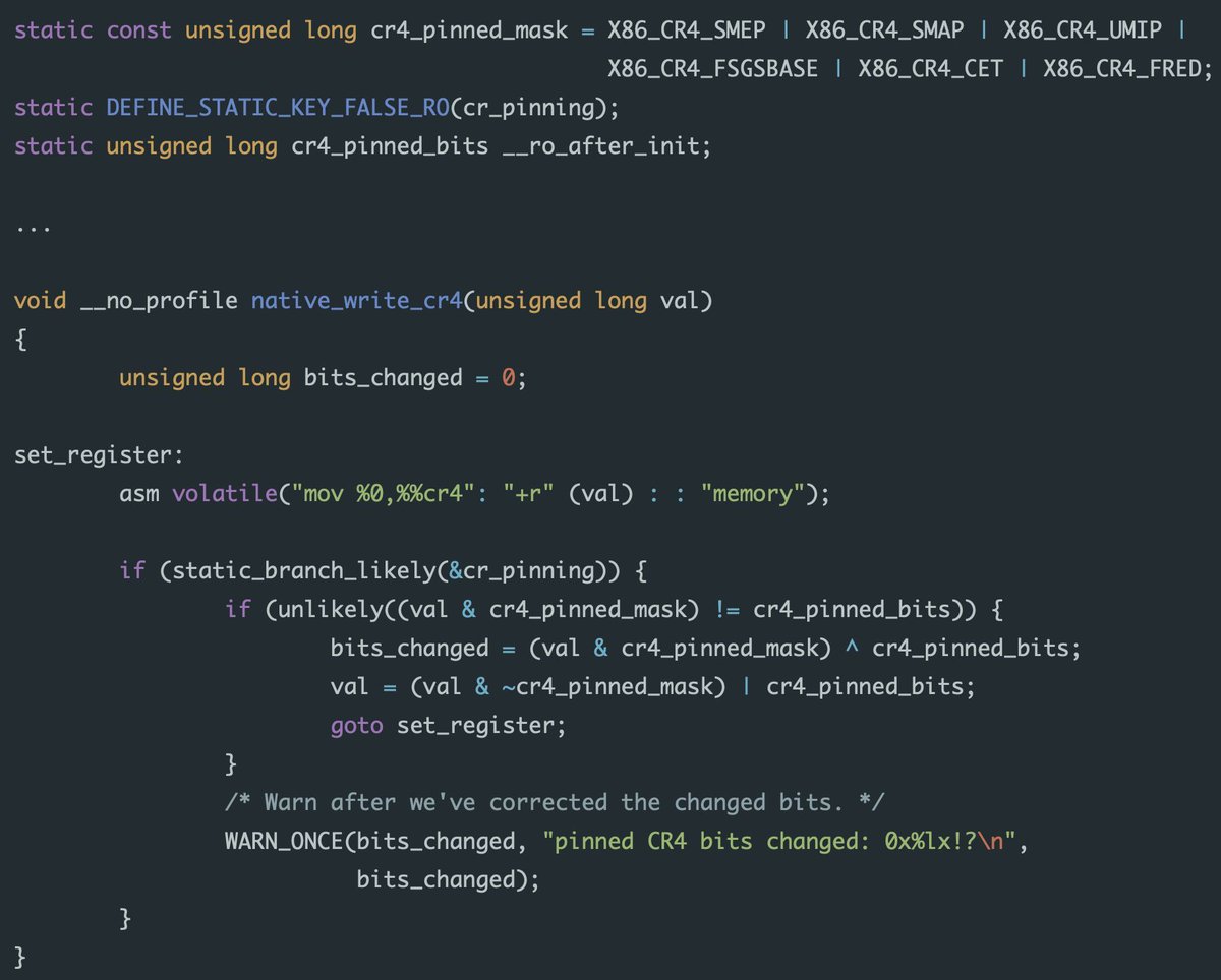 0xor0ne's tweet image. Bypassing Linux kernel CR Pinning to execute shellcode by placing a KProbe in the native_write_cr4 instruction gap.

blog.zolutal.io/two-shot-kerne…

#infosec