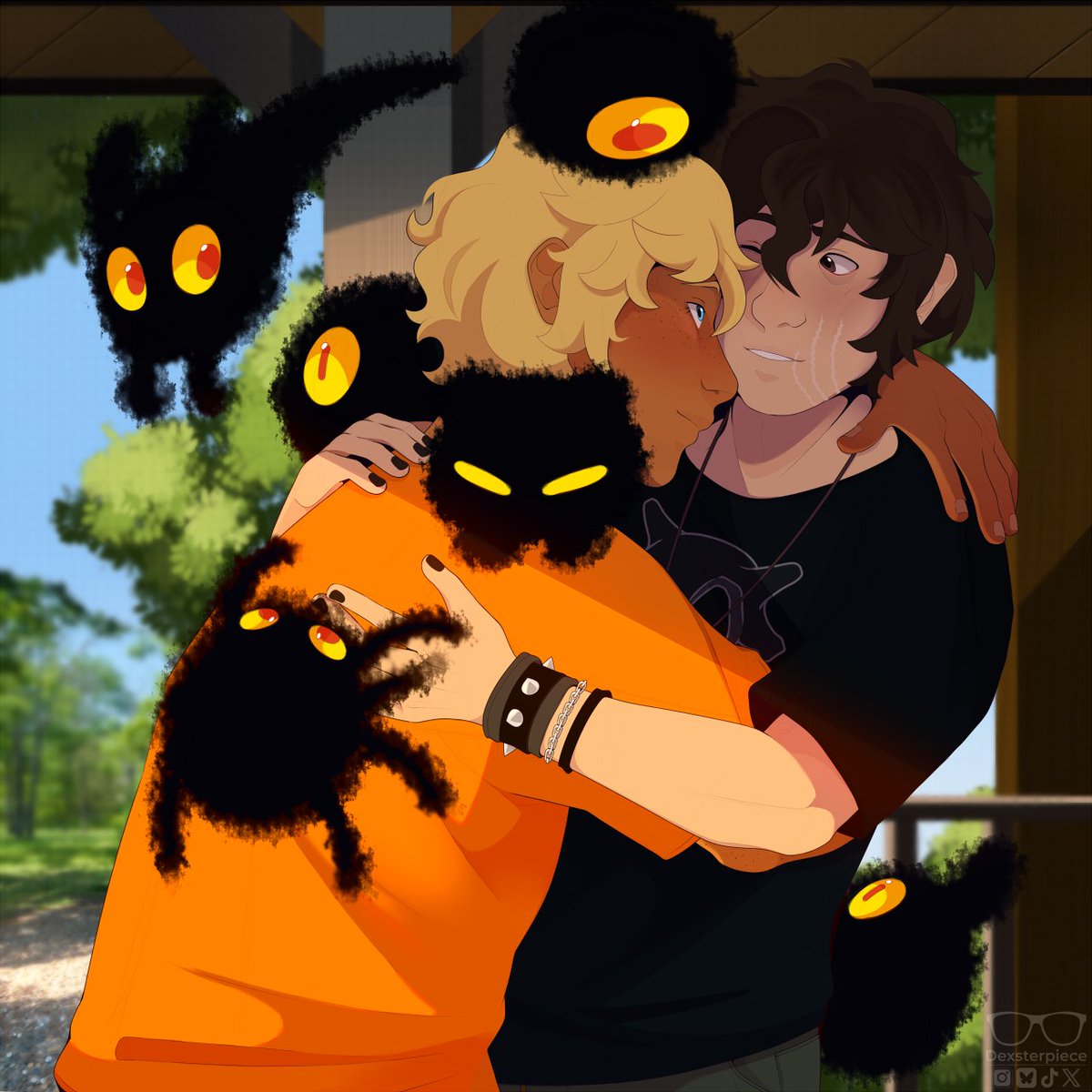 Dexsterpiece's tweet image. Wanted to see these side by side. 🖤✨
#PJO #PercyJackson #WillSolace #NicodiAngelo #Solangelo
I imagine the Puff's pupils expand and retract like feline pupils.