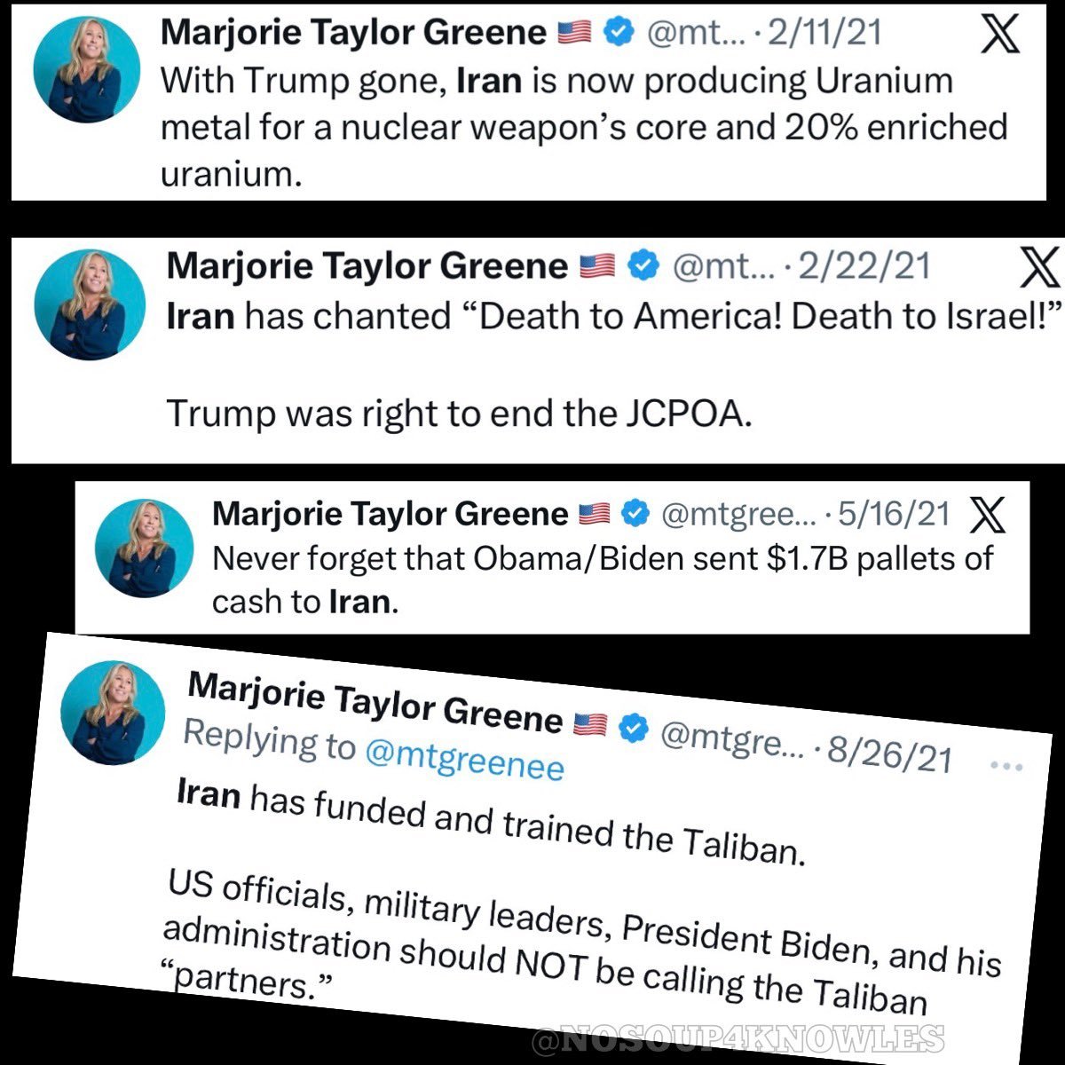 <a href="/mtgreenee/">Marjorie Taylor Greene 🇺🇸</a> Fuck off with your terrorist sympathizing ass.