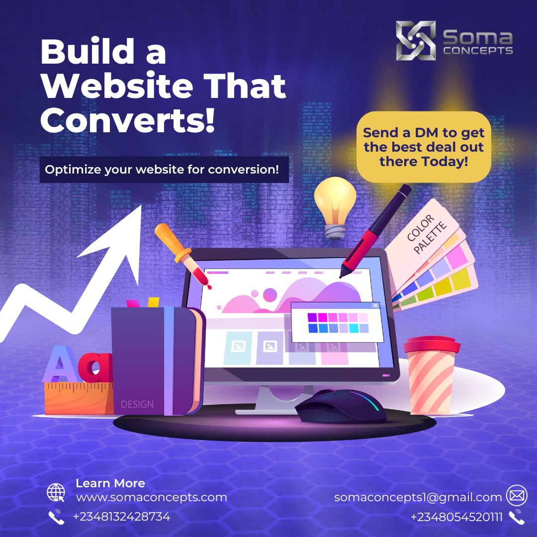somaconcepts's tweet photo. Hello there!
This is Somaconcepts, a web development company dedicated to building you websites that convert leads to clients.

Do not leave your business to chance, send us a DM today to get offer out there.

#WebDesign
#WebDev
#Branding https://t.co/HJ6p6s3ny8