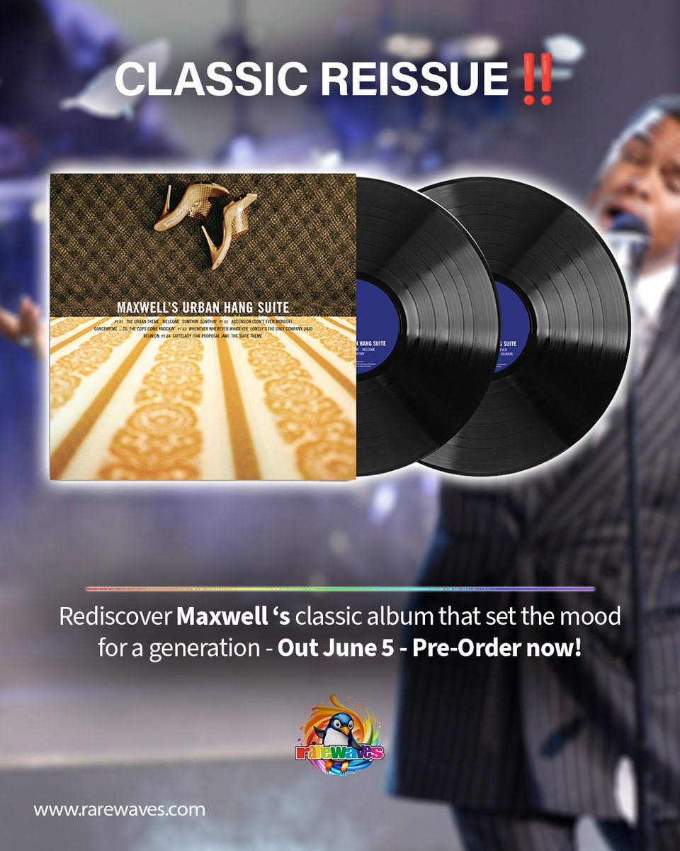RarewavesCom's tweet image. Silk, style, and slow-burn soul 🤩 rarewaves.com/maxwell-urban-… 👈

Maxwell’s 'Urban Hang Suite' defined ‘90s neo-soul 🎷

Smooth grooves, late-night vibes, and timeless sensuality 😌

Reissued on vinyl, out June 5. Pre-Order yours 🙌

#Maxwell #Vinyl #Reissue #SoulMusic