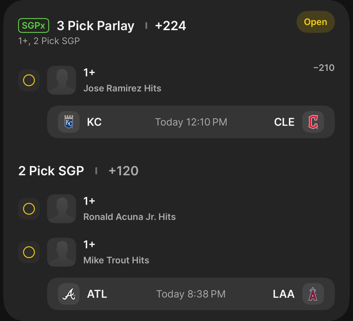 Stats_Cash's tweet photo. Early action today 💰
Royals/Guardians FF U 3.5 (.5U) ⬇️
Acuña 1+ H/Trout 1+ H/J Ram 1+ H (.25U) 💥
Albies 1+ HR/Walker 1+ HR (.1U w/ 20% boost) 💣
#FountainsUp #Guardsball #BravesCountry #Repthehalo #Chasethefight #MLB #StatsCash https://t.co/QZdqqNMZ7S