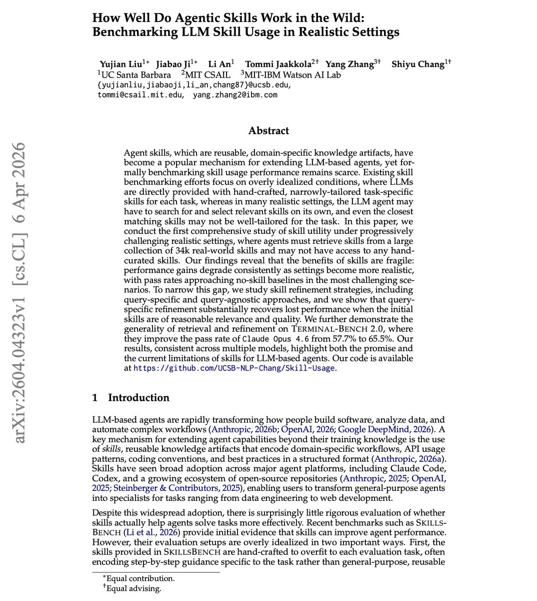 Skill Usage Benchmarking Paper