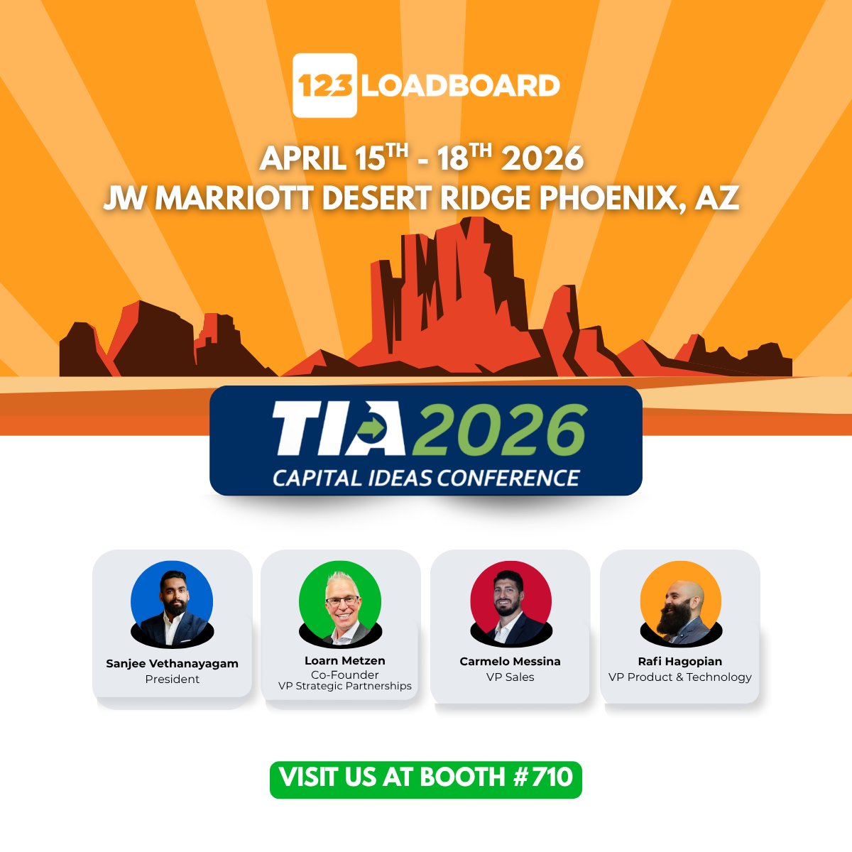 We're heading to #Phoenix! 🌵

Our team will be at the #TIA Capital Ideas Conference 2026, at the JW Marriott Desert Ridge.

Come find us at Booth #710

We'd love to connect, talk freight, and show you what's new on the platform.

See you there. 👇

📍Booth #710

#TIA2026CON