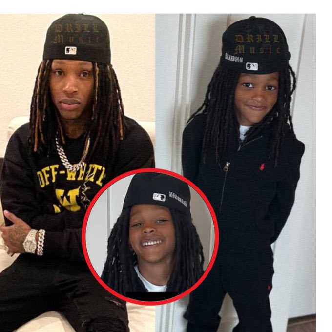 Blissful1287056's tweet photo. late rapper King Von alongside his son, Dayvon Bennett Jr.. seen dressing in a style that mirrors his father https://t.co/Hq81XPV6eI