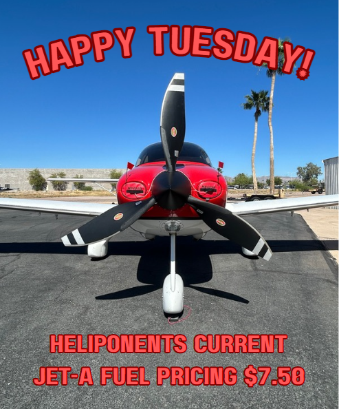 Heliponents's tweet photo. Happy Tuesday!
Heliponents current Jet-A Fuel Pricing is $7.50 https://t.co/cnuVGUvjRr