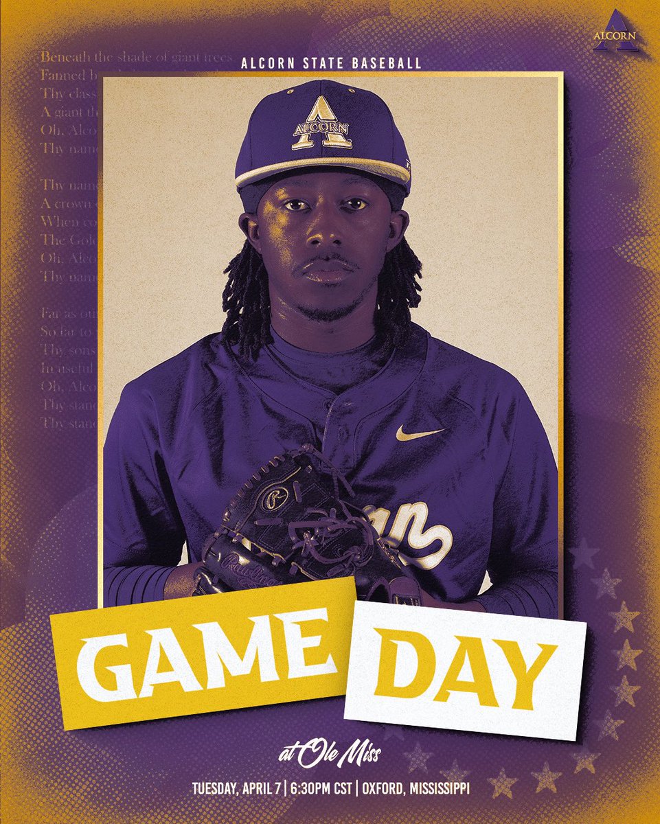 AlcornStateBSB's tweet photo. 🆚 | Ole Miss 
📍 | Oxford, MS 
🏟️ | Swayze Field 
⚾️ | 6:32p 
🖥️ | SECN+

#BRAVEnough | #AlwaysAlcorn https://t.co/B5bPQLseM0