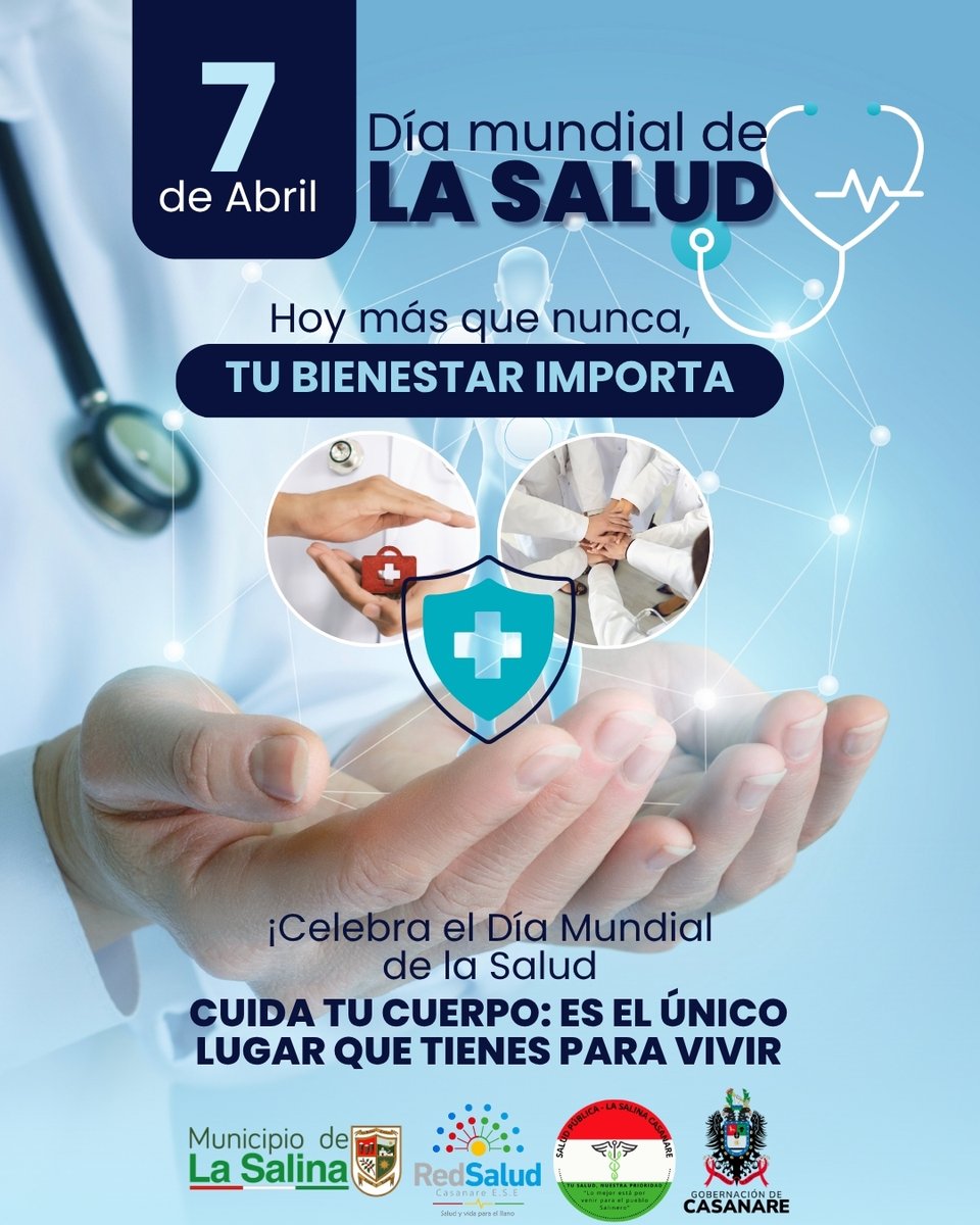LASALINACAS's tweet photo. 7 de abril | Día Mundial de la Salud

Tu cuerpo es tu templo y el único lugar que tienes para vivir. Hoy nos unimos para recordar que la salud no es solo la ausencia de enfermedad, sino un estado de bienestar físico, mental y social. 

#DíaMundialDeLaSalud #lasalina #casanare https://t.co/OyEHERTQec