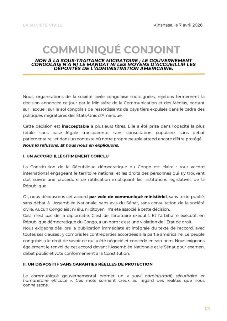 C_Diyi_KC's tweet photo. L'ACCORD ENTRE LE GOUVERNEMENT CONGOLAIS @SuminwaJudith  ET L'ADMINISTRACTION @realDonaldTrump SUR LES MIGRANTS EXPULSÉS AUX USA. 
-----------------------------------
NOTRE POSITION 👇 https://t.co/kKZXLZVt8i