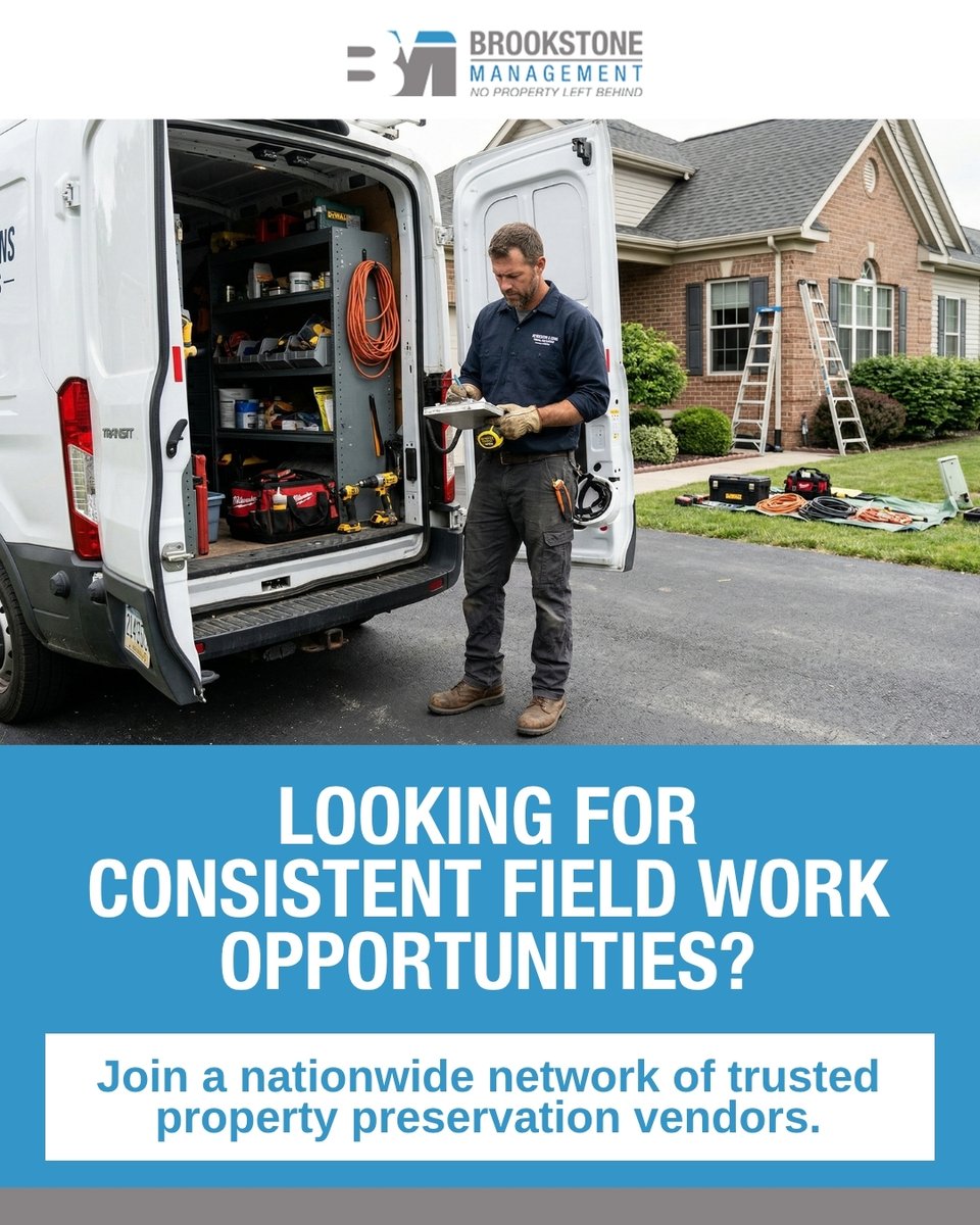 Brookstone_M's tweet photo. If you’re ready to grow your business with a trusted national partner, we’re ready to connect.

Apply today → https://t.co/3Ee78mLrgM

#BrookstoneManagement #ContractorJobs #PropertyManagement #VendorOpportunities #FieldWork #DefaultServices #PropertyCare #ContractorLife https://t.co/7Dekk6v1fy
