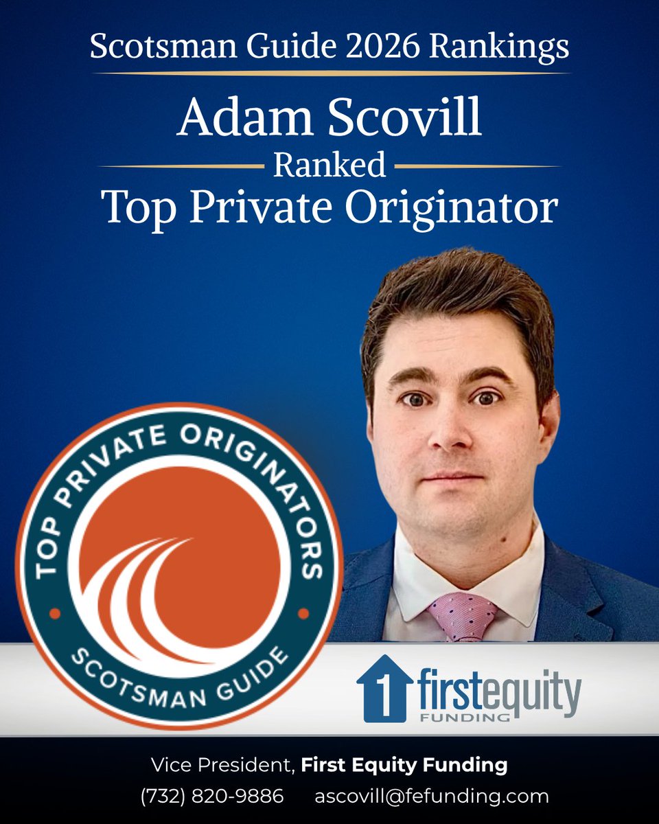 firstequityllc's tweet photo. Congratulations to Christian Pepe (Managing Partner) and Adam Scovill (Vice President) on being recognized in the Scotsman Guide 2026 Top Private Originators rankings 🏆

#ScotsmanGuide #TopPrivateOriginator #PrivateLending #RealEstateInvesting #HardMoney #DSCRLoans #FixAndFlip https://t.co/Shcu3AFVuU