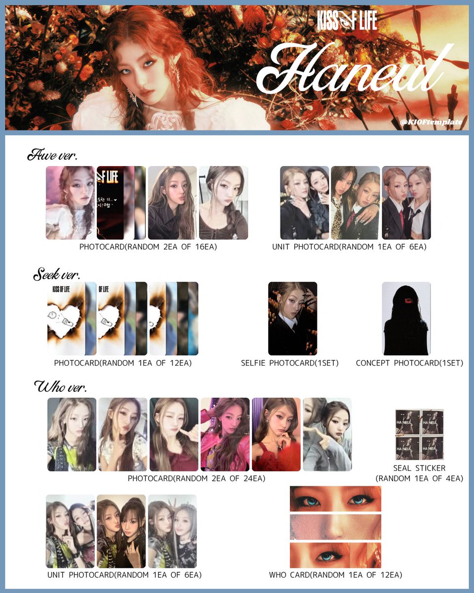 KIOFtemplate's tweet image. KISS OF LIFE 2nd Single Album [Who is she] 
&amp;gt;ALBUM RANDOM INCLUSIONS (MEMBER)

KISSOFLIFE キオプ templates template pc 키스오브라이프 키오프 포카 JULIE NATTY BELLE HANEUL トレカ 一覧 KIOF
#KISSOFLIFE #키스오브라이프
#KIOFtemplate #Who_is_she