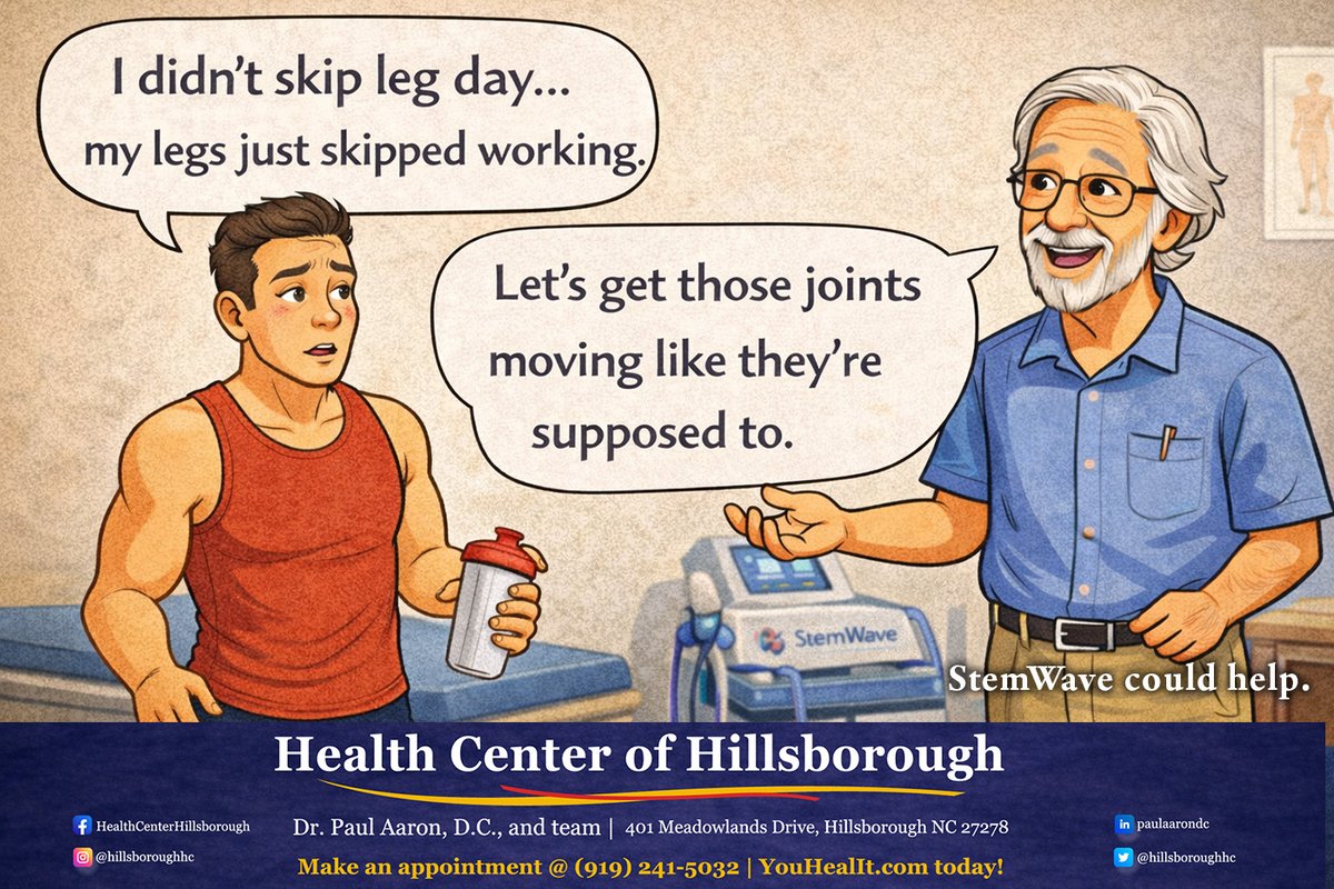 HillsboroughHC's tweet photo. You didn’t skip leg day. But your joints might’ve skipped proper recovery.
We help your body move the way it’s supposed to move.
So your workouts build you up… instead of breaking you down.
Make an appointment @  (919) 241-5032 | https://t.co/74NTZCr8dD today! https://t.co/IJYRffGzbL