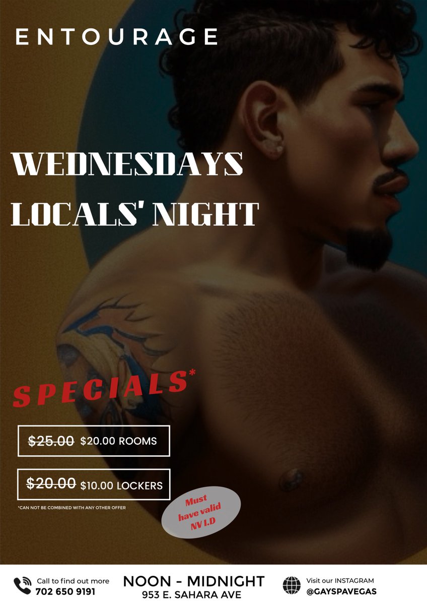 We LOVE our locals!
vegasgayspa.com
#EntourageSpa
#GaySpaLasVegas
#TheONLYAllGayMaleSpaLasVegas
#EntourageGayMensSpa
#WeCanHost #MoreAmenitiesLessPrice #MoreRoomsLessPrice #EntourageGaySpaLasVegas #GaySpaLasVegas
